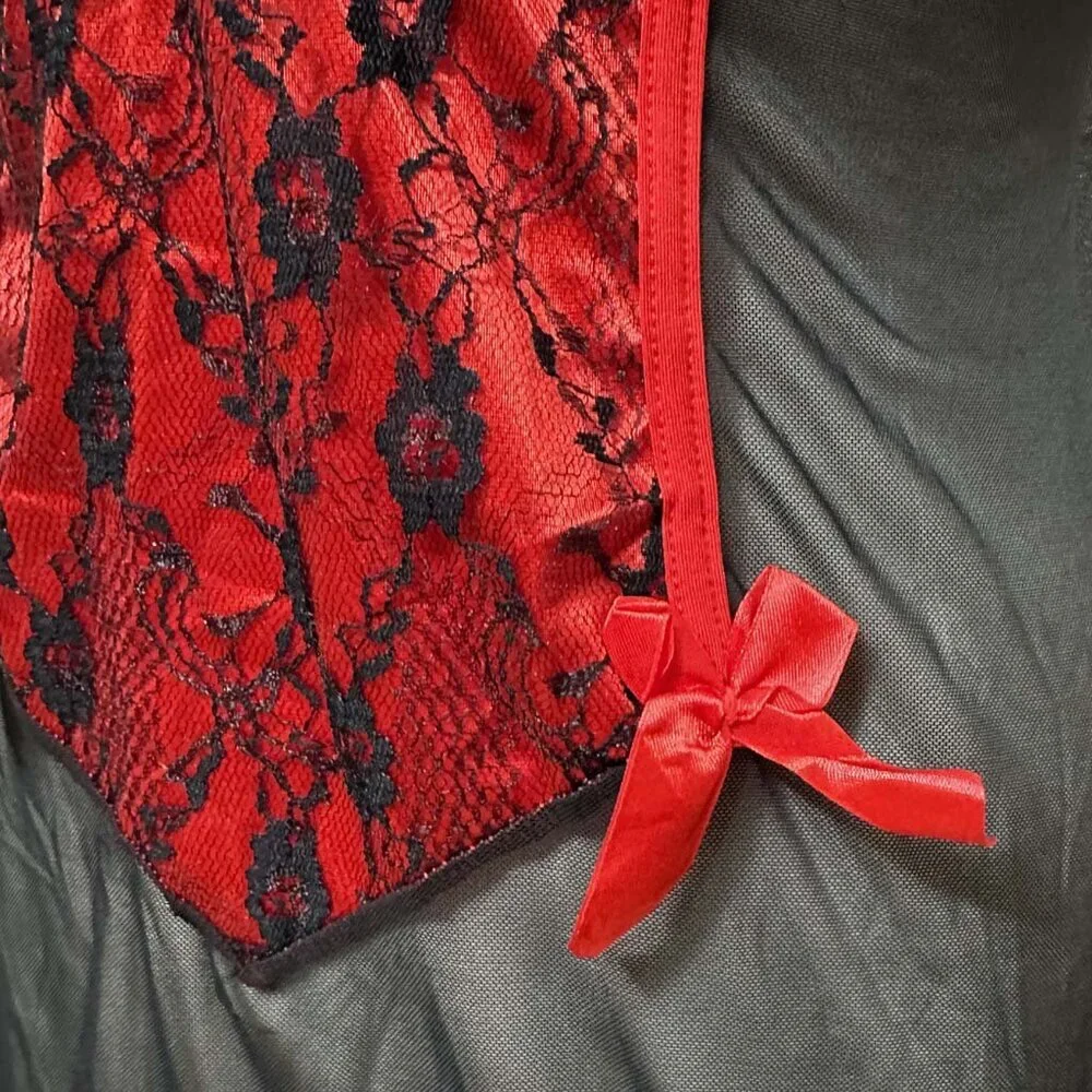 Black Mesh & Red Satin Bustier, 6XL